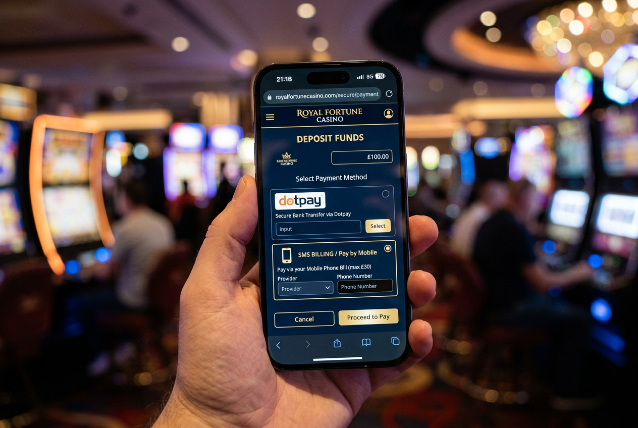 Smartfon z aplikacją kasyna i logotypem Dotpay