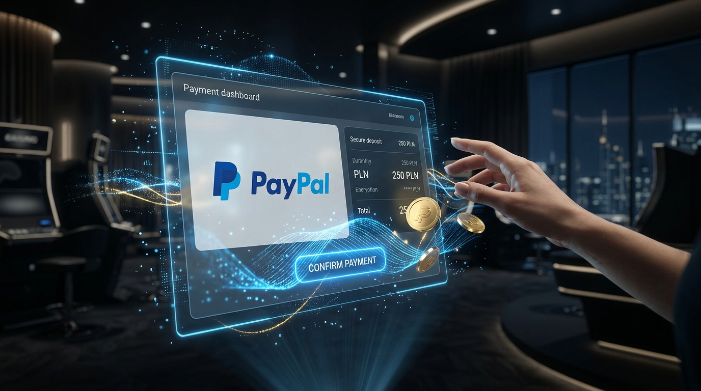 Futurystyczny interfejs płatności PayPal w kasynie online 2026